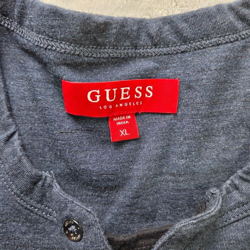 GUESS Men's Blue Black Colorblock Henley T-Shirt XL Short Sleeve - Picture 4 of 6